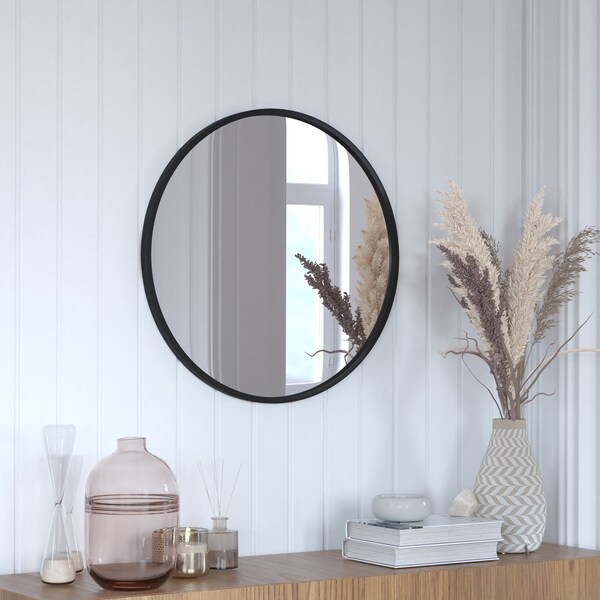 Flash Furniture 24" Round Black Metal Framed Accent Wall Mirror HFKHD-4GD-CRE8-712315-GG - main